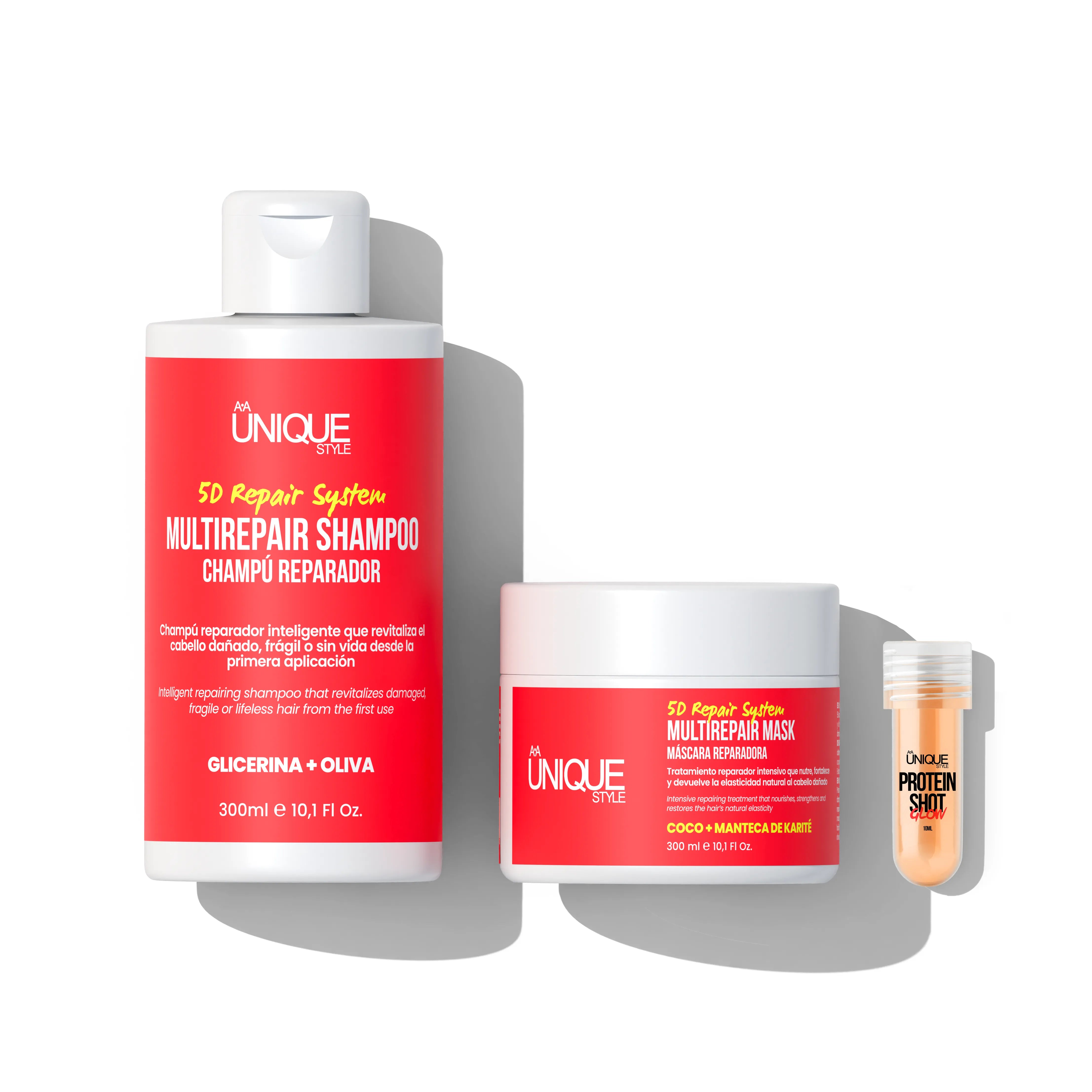 KIT MULTIREPAIR 5D SYSTEM – CHAMPÚ + MÁSCARA + PROTEIN SHOT